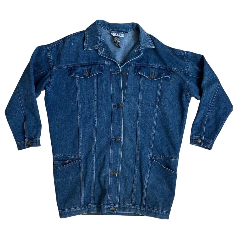 Vintage 80s Denim Weathered Blues Oversized Jacket Coat Workwear Unisex